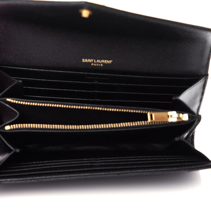 Saint Laurent Grain De Poudre Matelasse Chevron Monogram Flap Wallet Black 5 of 7