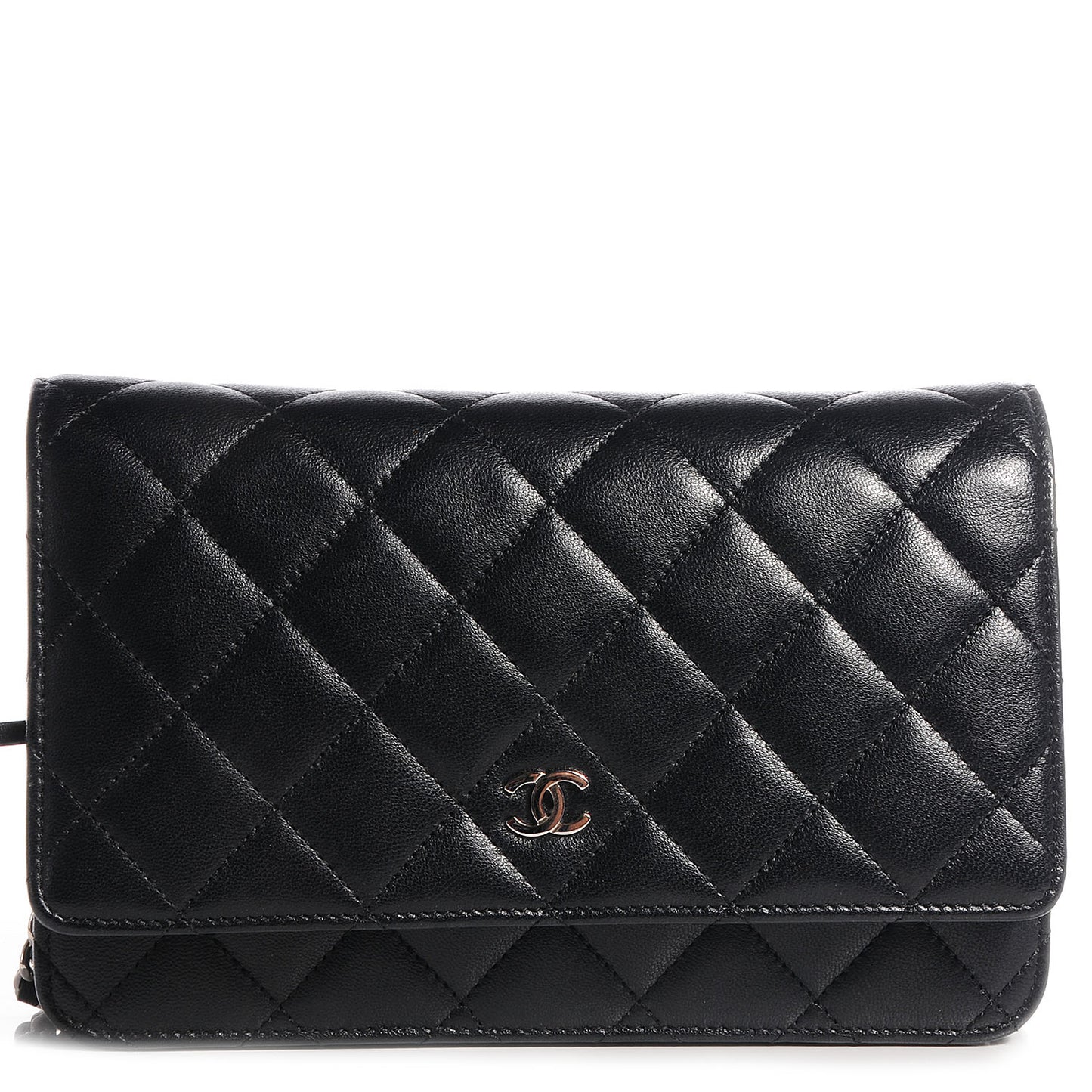 Lambskin Quilted Wallet On Chain WOC Black
