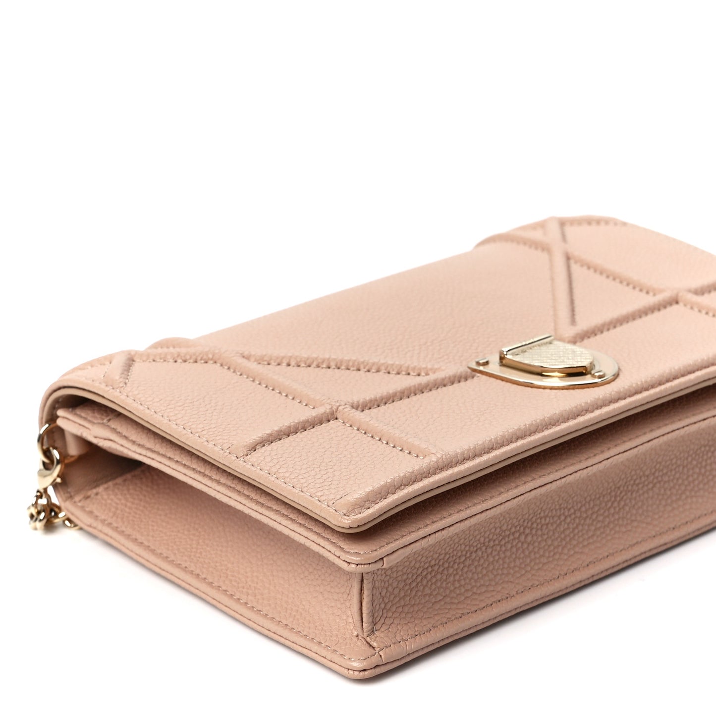 Grained Calfskin Diorama Wallet on Chain Pouch Nude