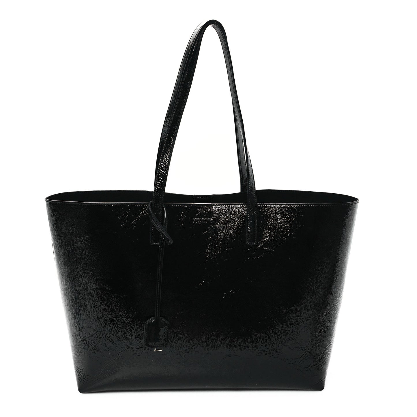 Textured Patent Large Shopping Tote Black