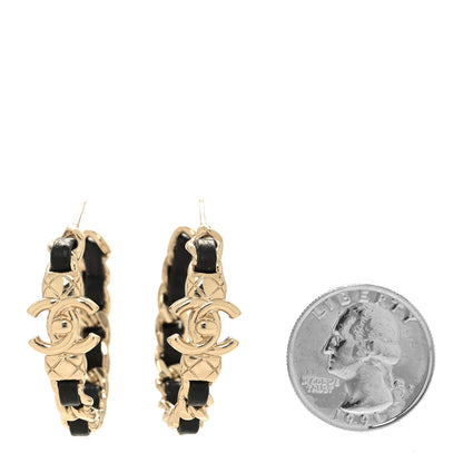 Chanel Metal Lambskin Quilted CC Turnlock Chain Hoop Earrings Gold Black 2 of 5
