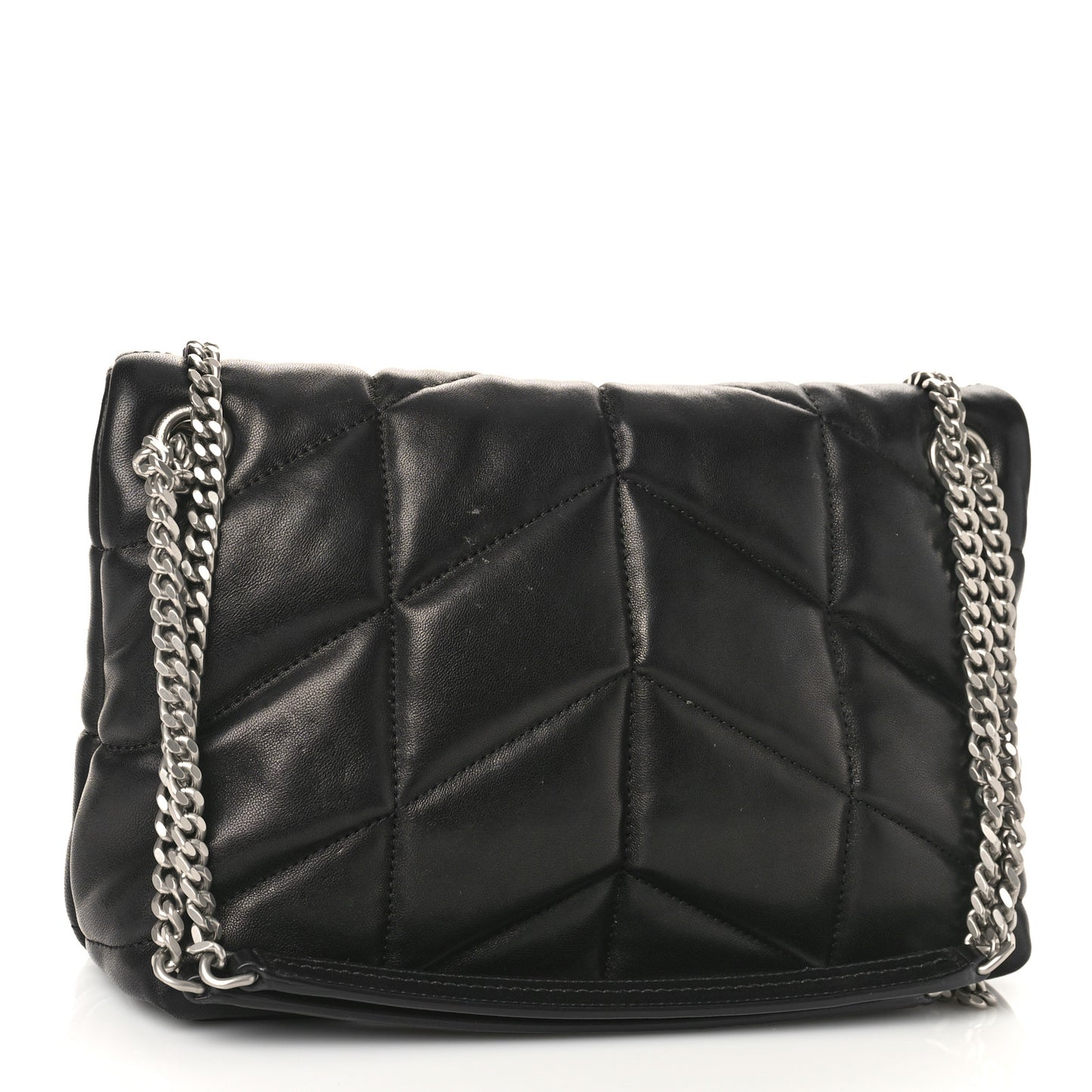 Lambskin Quilted Small Loulou Puffer Monogram Chain Satchel Black