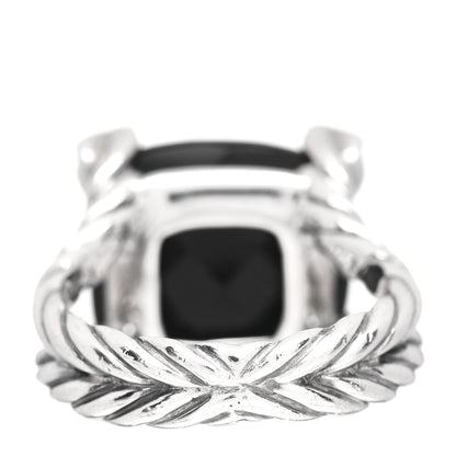 David Yurman Sterling Silver Diamond Black Onyx 14mm Cushion On Point Ring 53 6.5 4 of 5