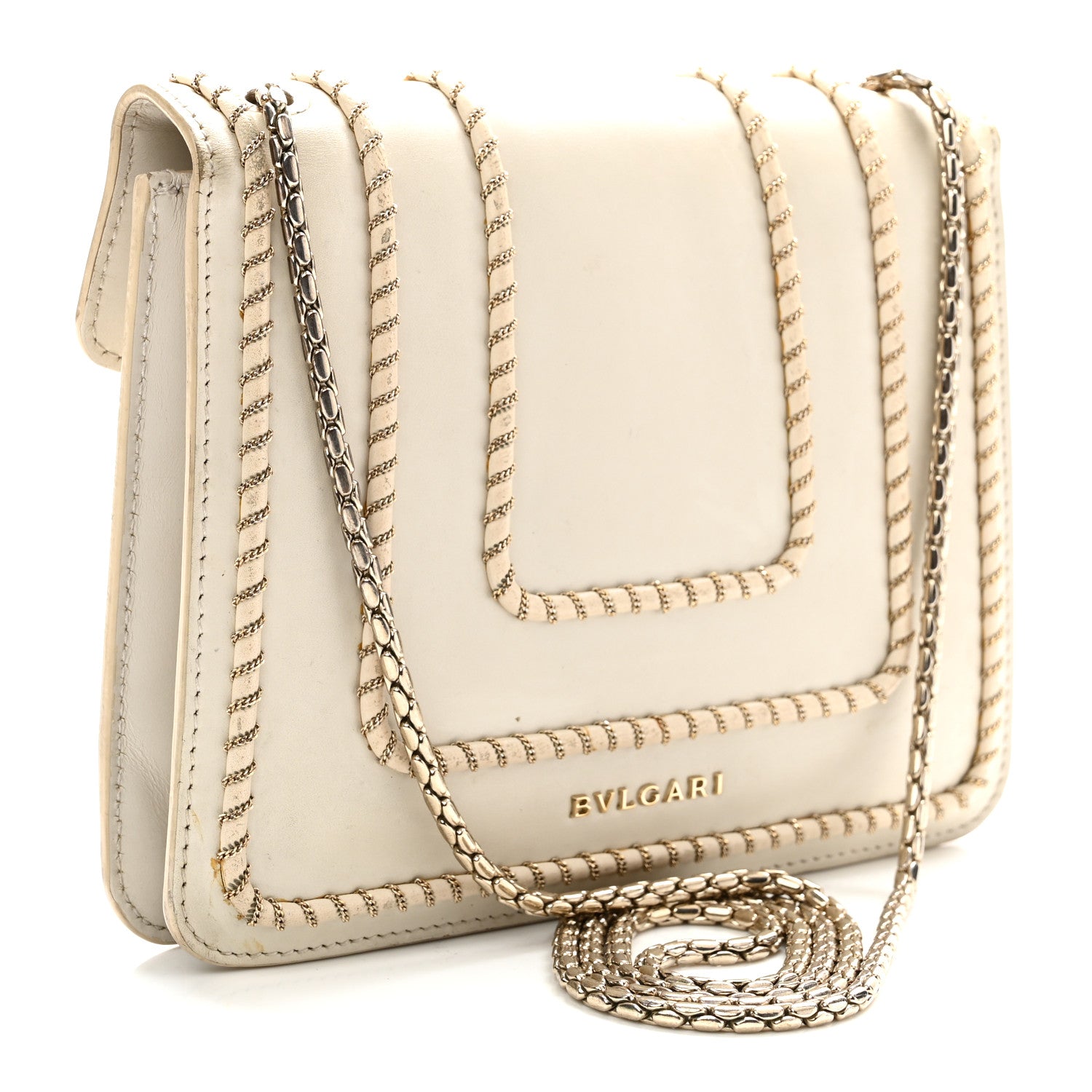 Bulgari Calfskin Woven Chain Serpenti Forever Crossbody Bag White 3 of 9