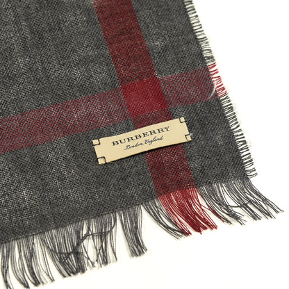 Burberry Wool Cashmere Check Lightweight Scarf Charcoal 3 of 4