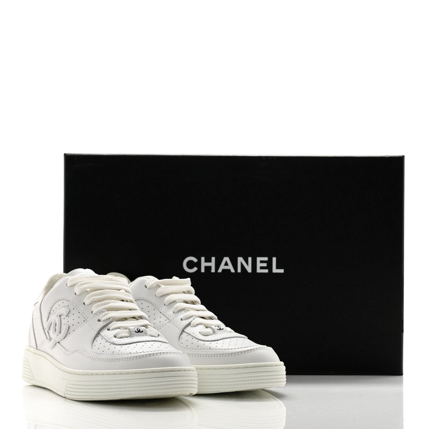 Calfskin CC Womens Sneakers 36 White