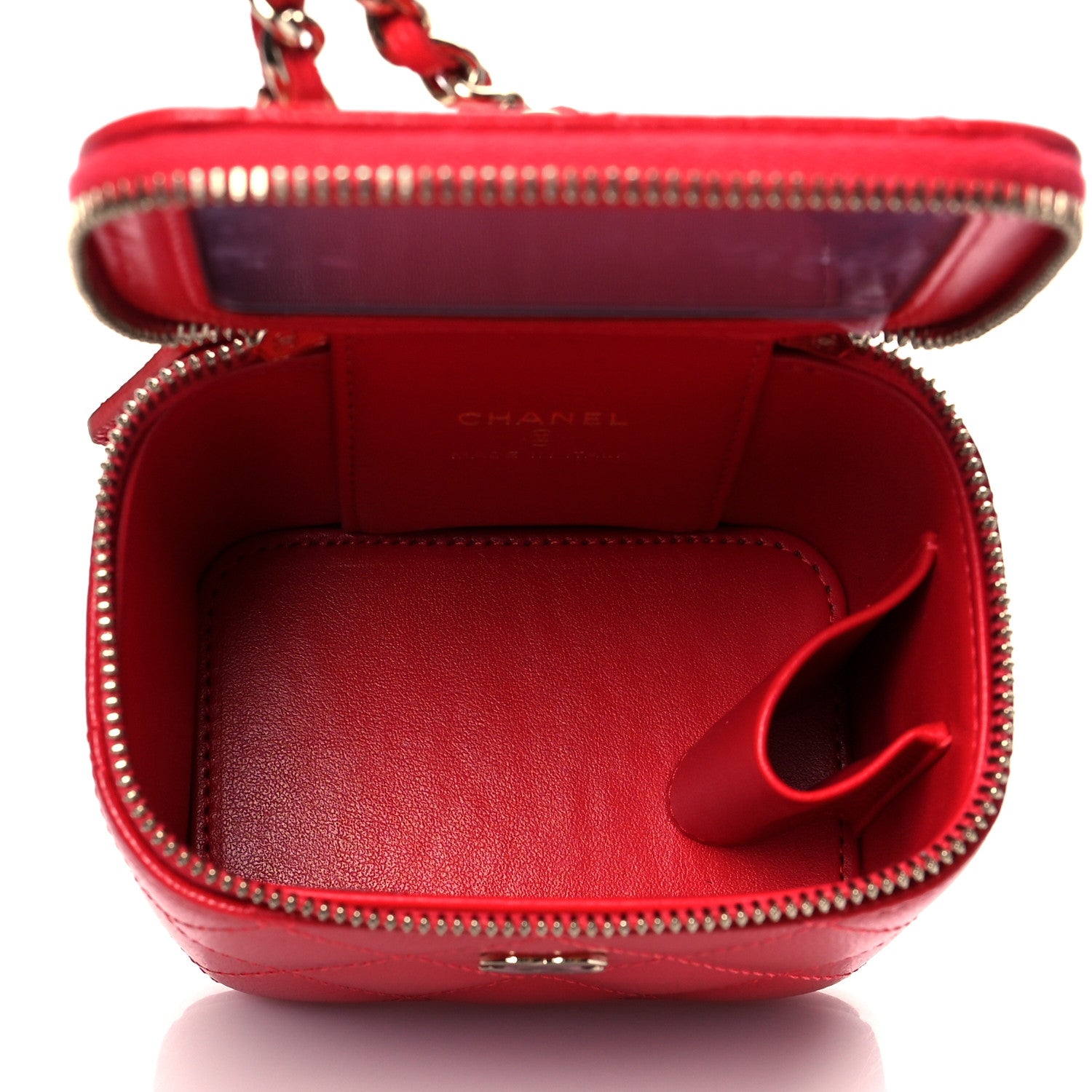 Chanel Caviar Quilted Mini Vanity Case With Chain Red 5 of 12