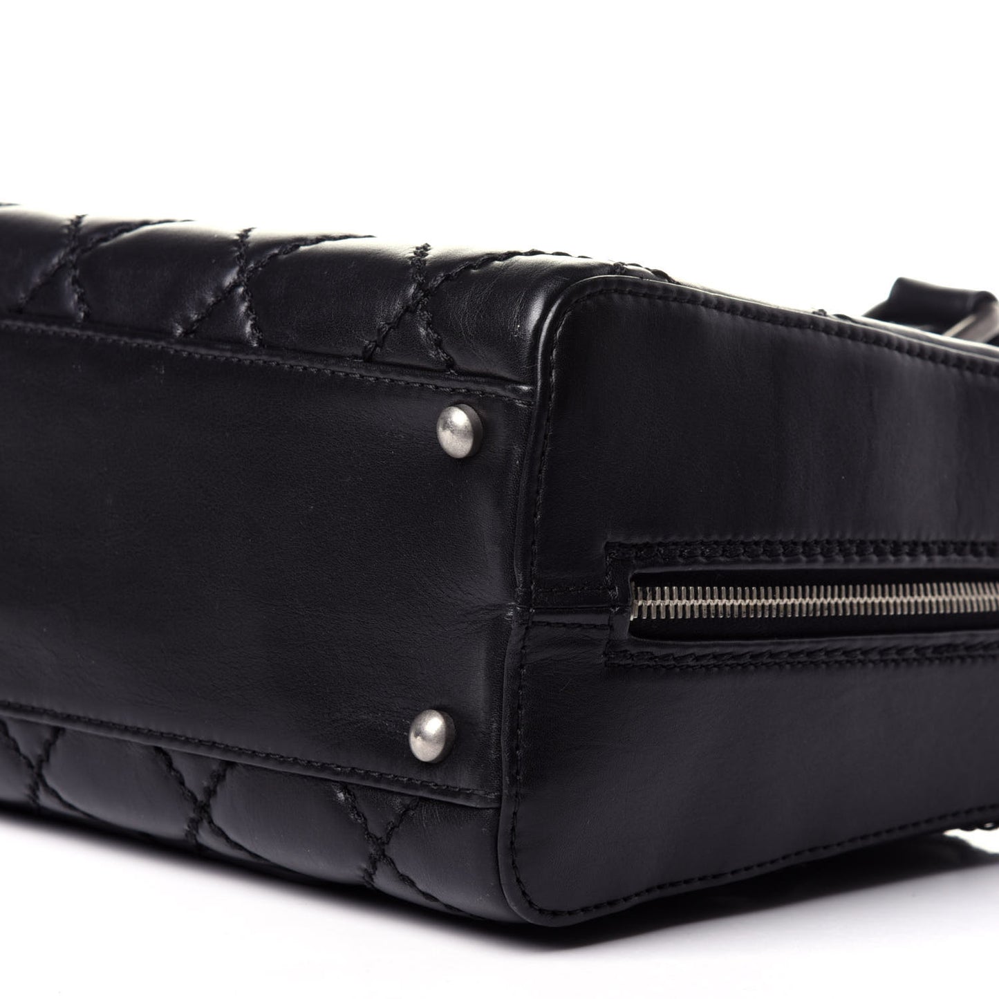 Calfskin Quilted Top Handle Bag Black