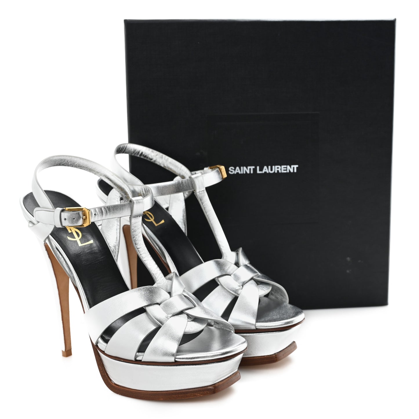 Metallic Calfskin Tribute 105 Platform Sandals 39.5 Silver