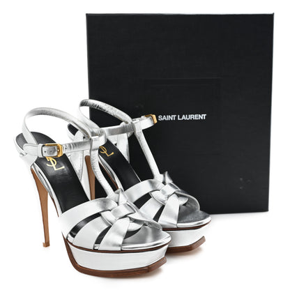 Saint Laurent Metallic Calfskin Tribute 105 Platform Sandals 39.5 Silver 11 of 11