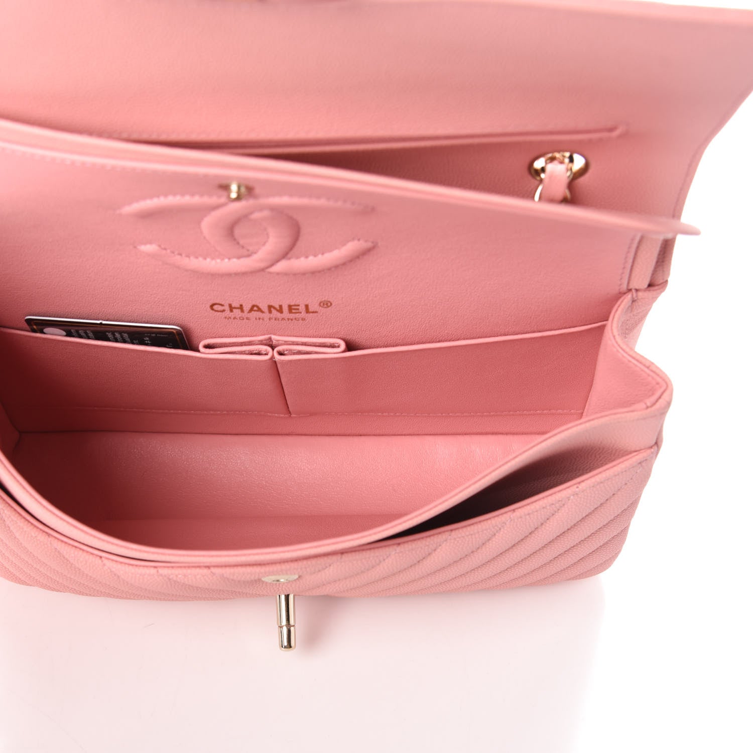 Chanel Caviar Chevron Quilted Medium Double Flap Pink 6 of 10