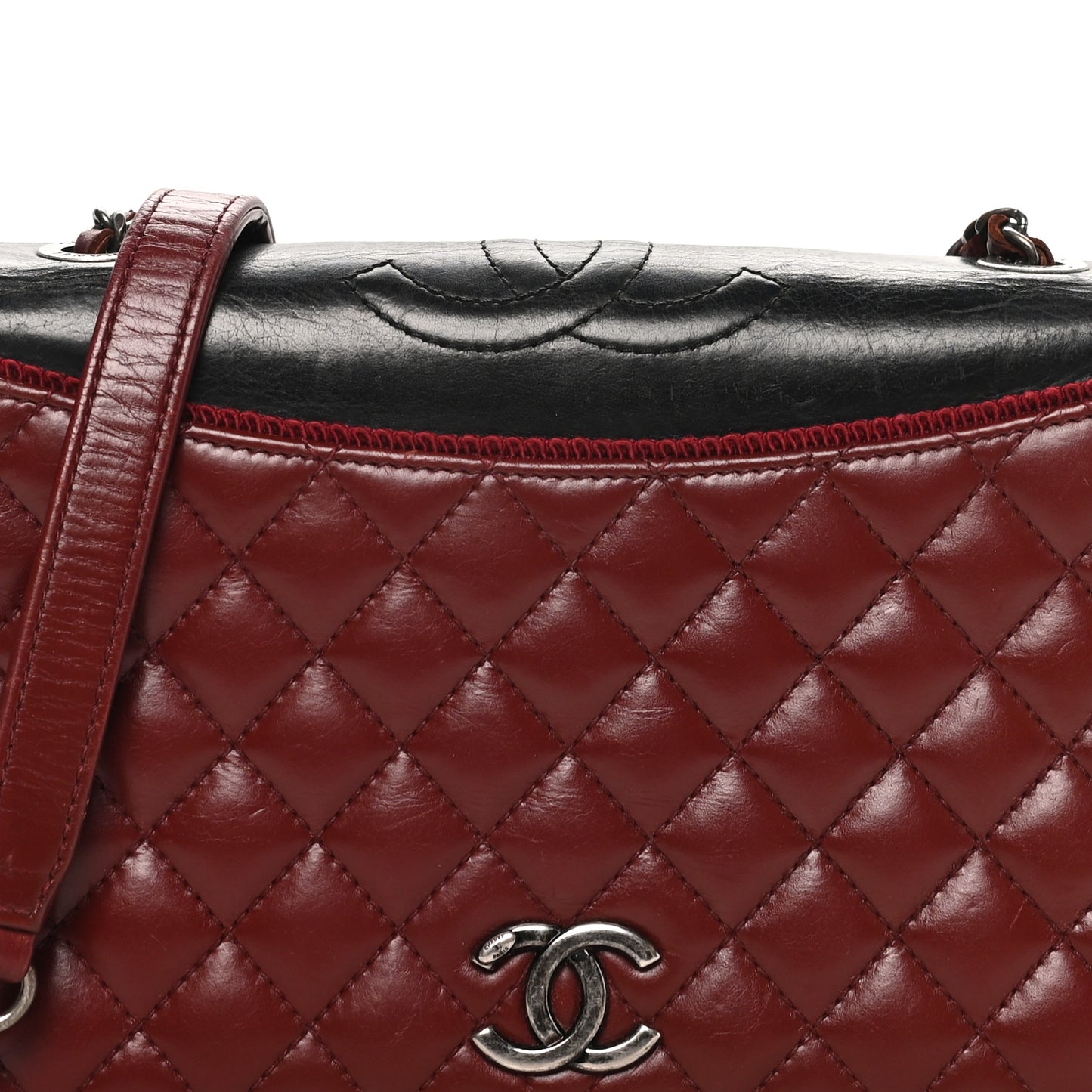 Calfskin Quilted Ballerine Flap Black Dark Red