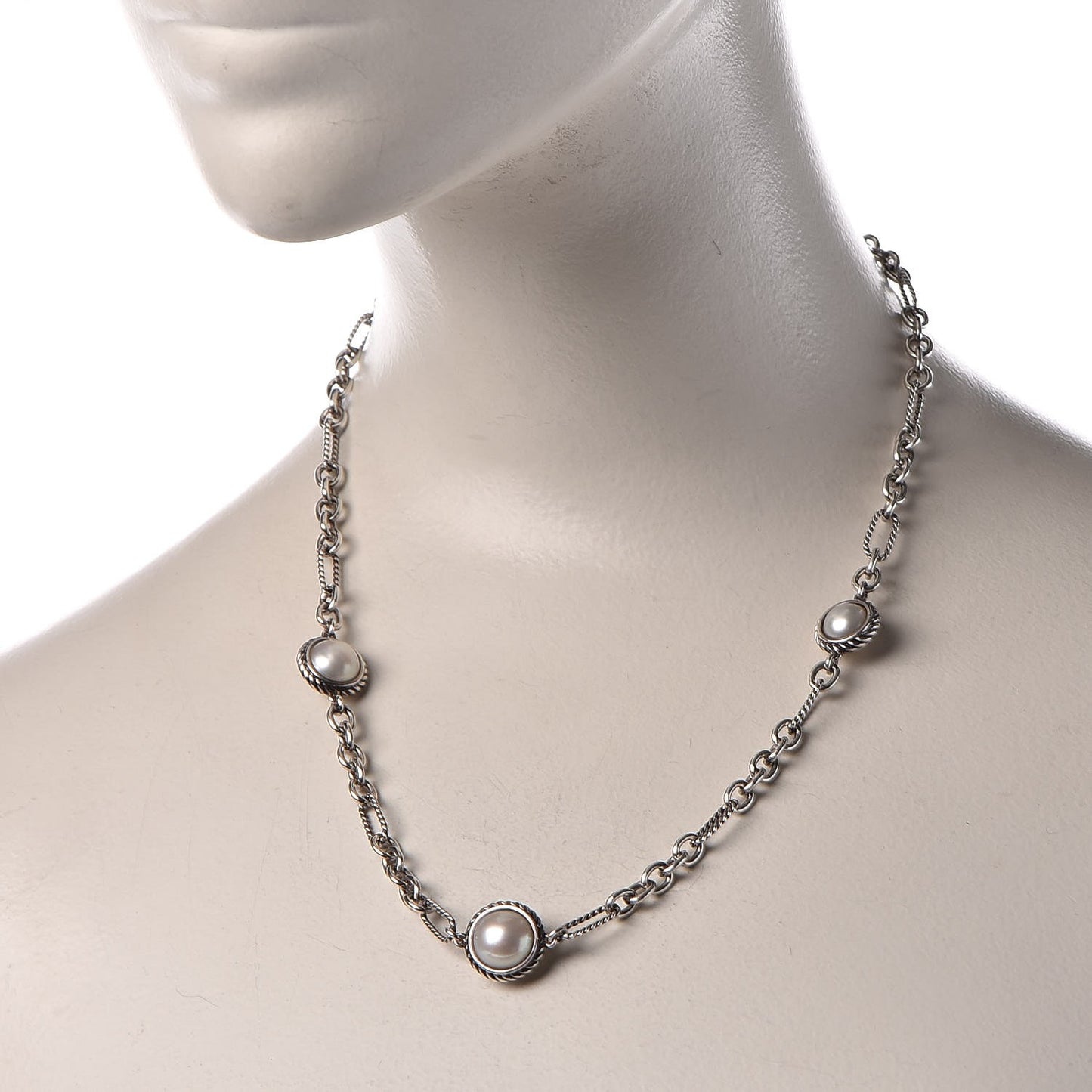 Sterling Silver Pearl Cable Figaro Chain Necklace