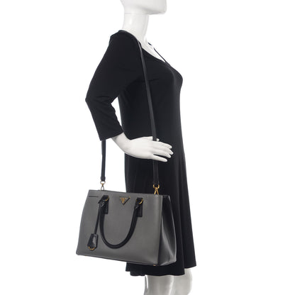 Prada Saffiano Lux Bi-Color Medium Tote Mercurio Black 2 of 9
