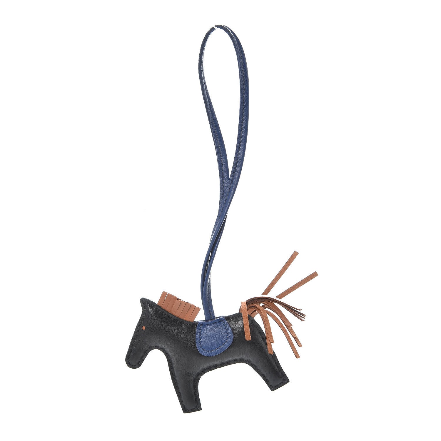 Hermes Milo Lambskin Grigri Rodeo Horse Bag Charm PM Black Bleu Encre Gold 1 of 5
