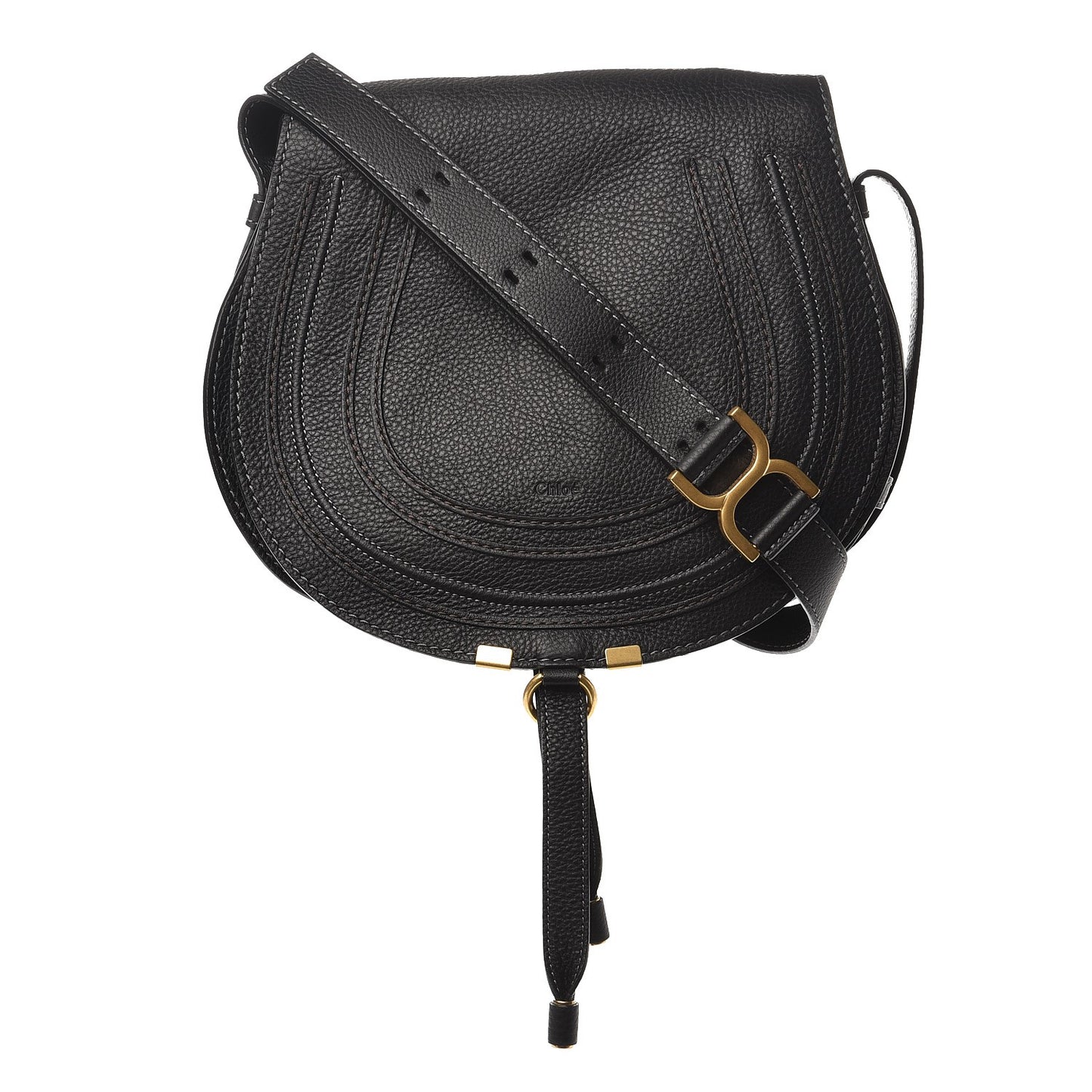 Grained Calfskin Medium Marcie Saddle Bag Black