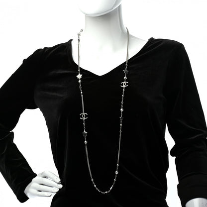 Chanel Resin Pearl Star CC Necklace Grey Silver 2 of 5