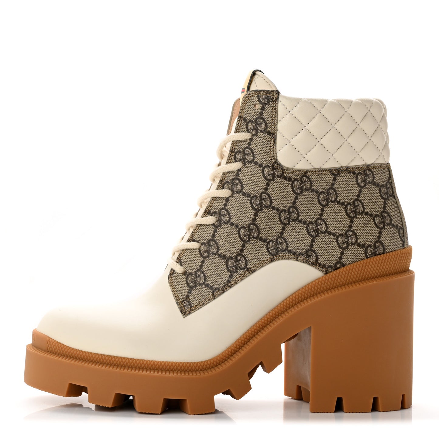 Calfskin GG Supreme Monogram Nappa Quilted Lace Up Ankle Boots 40.5 Mystic White Beige