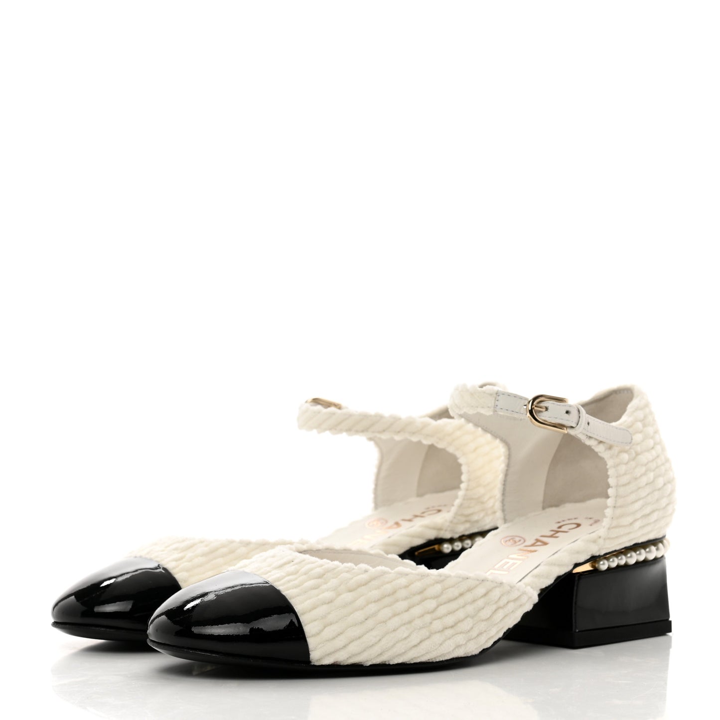 Velvet Patent Calfskin Pearl Mary Jane Flats 36 White Black