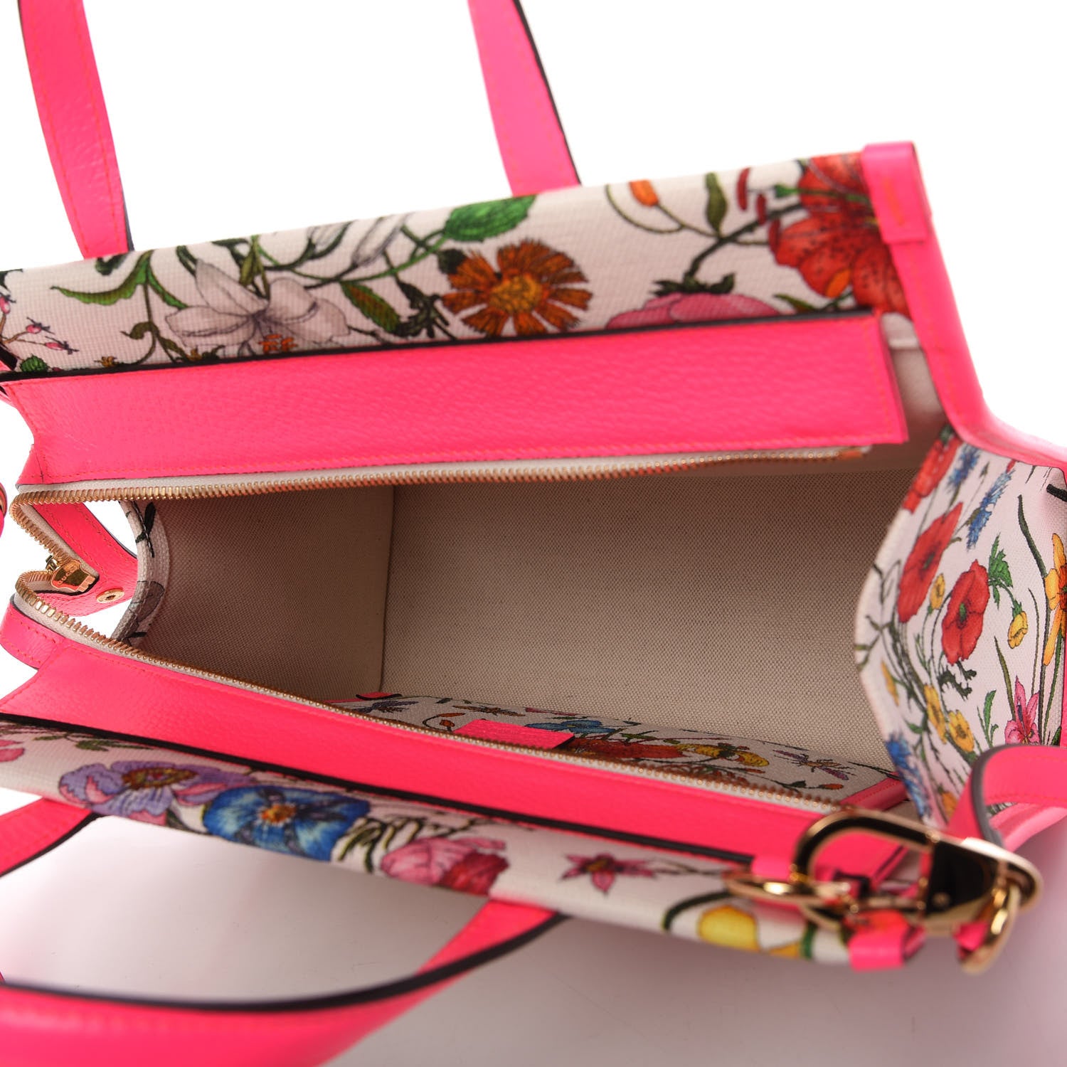 Gucci Canvas Medium Flora Tote Fuchsia 5 of 10