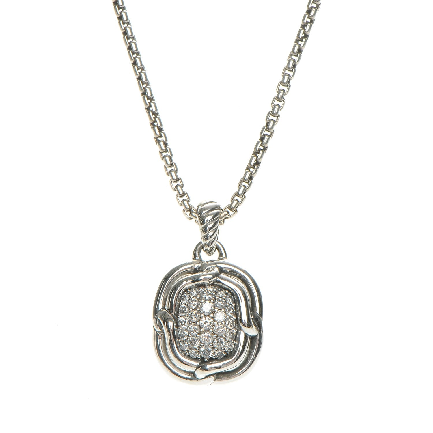 David Yurman Sterling Silver Diamond 10mm Labyrinth Pendant Necklace 3 of 6