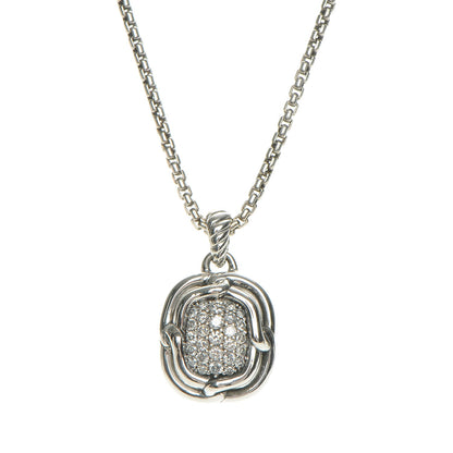 David Yurman Sterling Silver Diamond 10mm Labyrinth Pendant Necklace 3 of 6