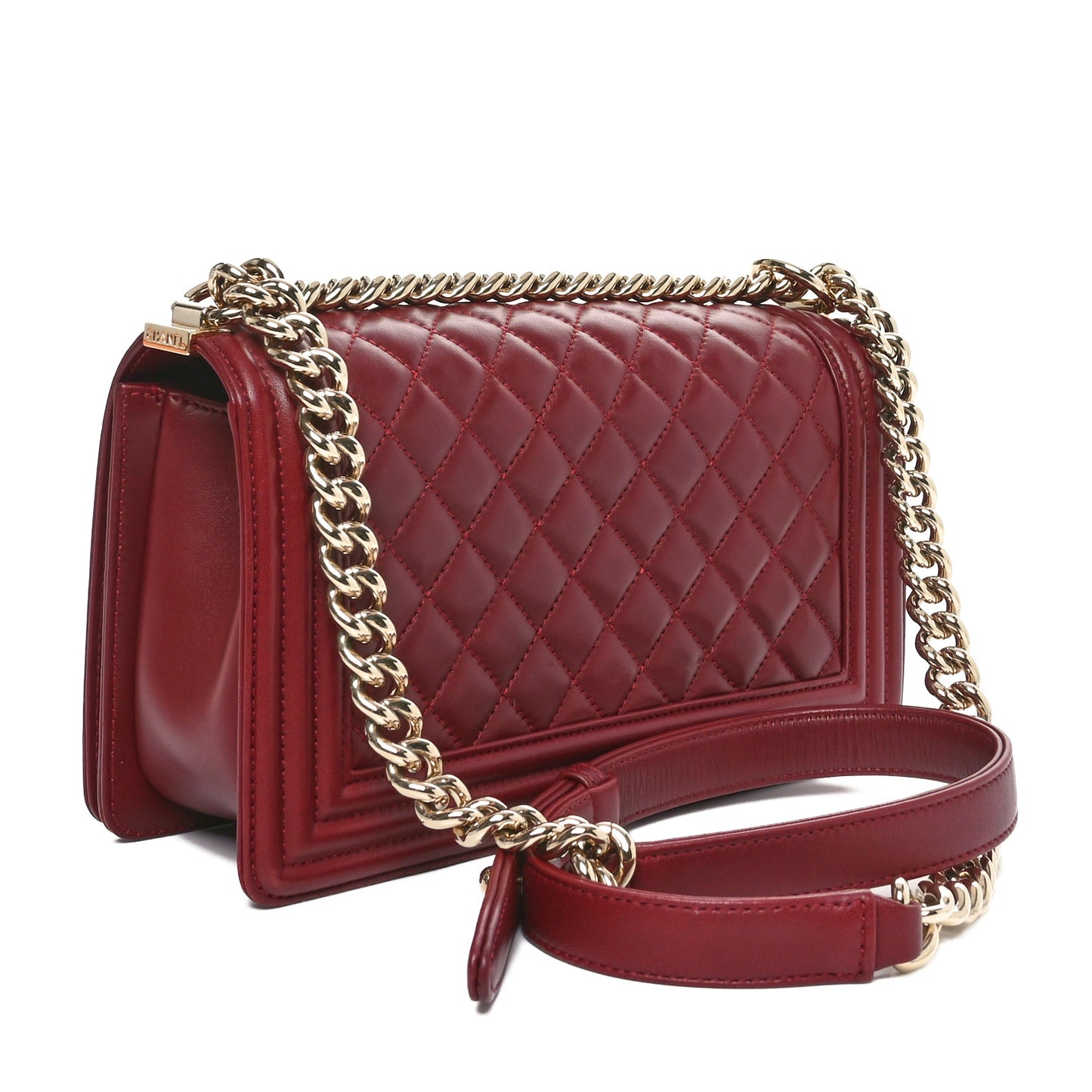 Lambskin Quilted Medium Boy Flap Dark Red