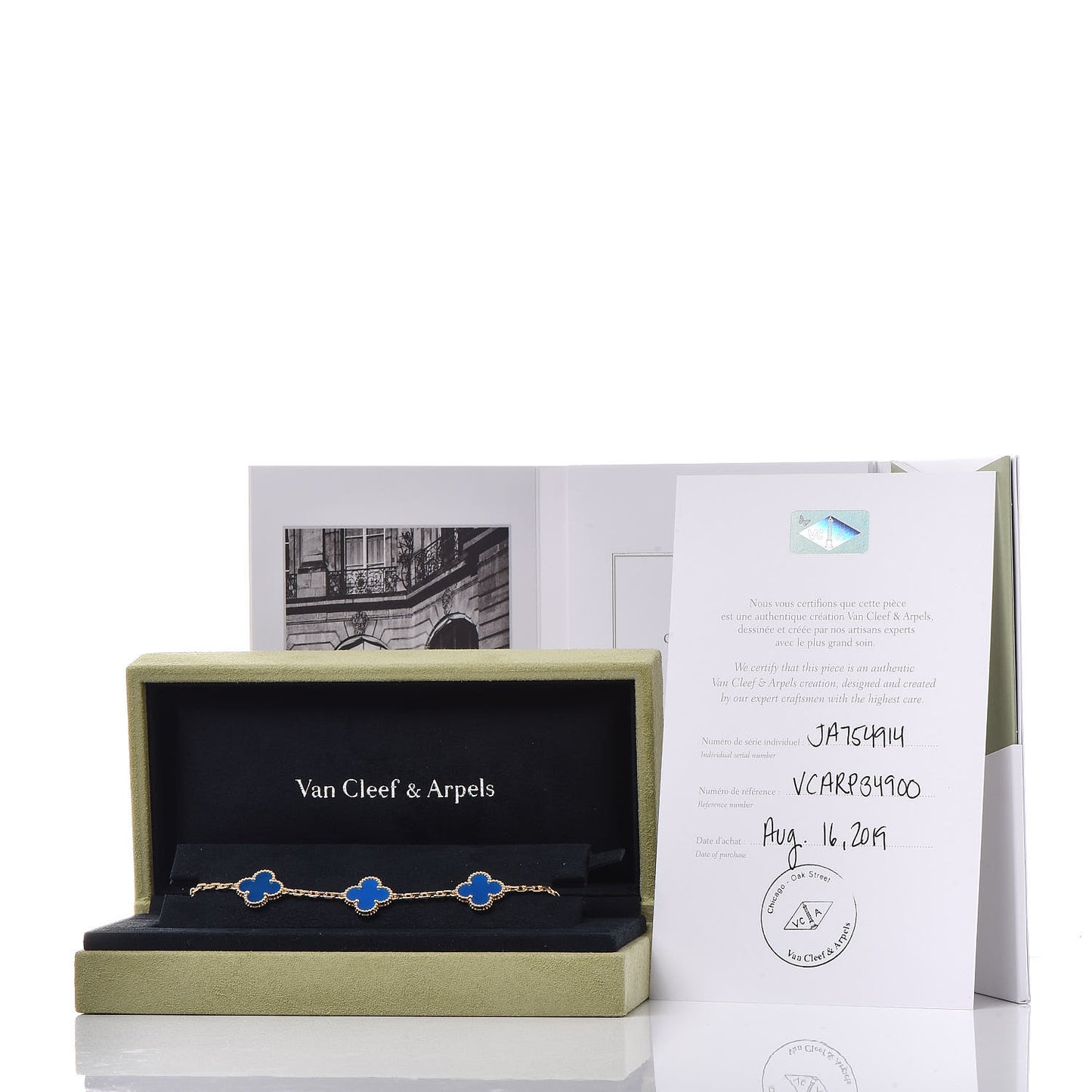 18K Yellow Gold Blue Agate 5 Motifs Vintage Alhambra Bracelet