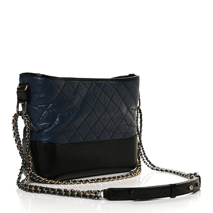 Chanel Aged Calfskin Quilted Medium Gabrielle Hobo Navy Black 3 of 16