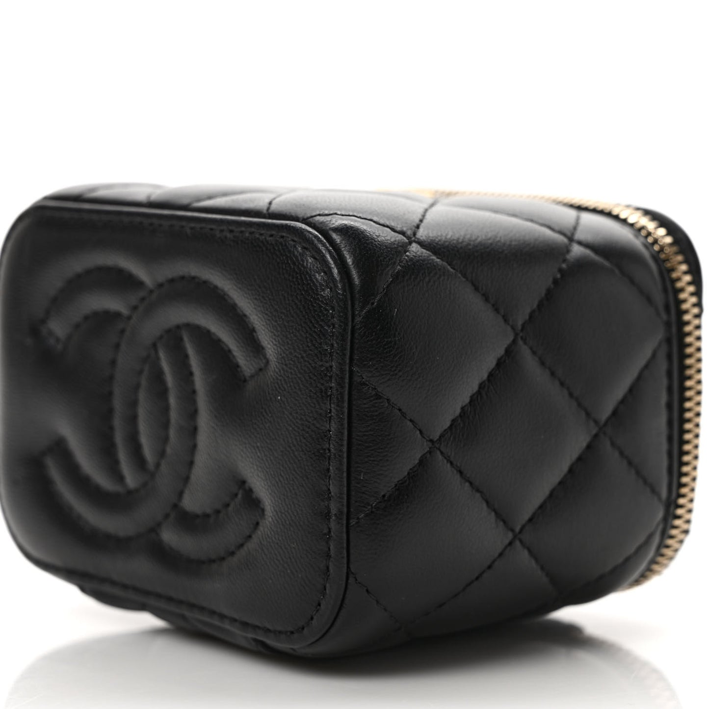 Lambskin Quilted Mini Pearl Crush Vanity Case With Chain Black
