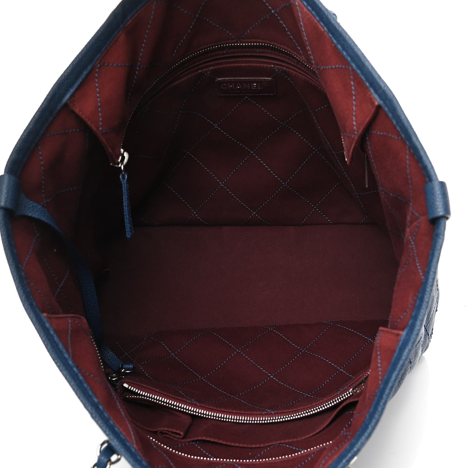 Chanel Grained Calfskin Quilted Small Daily Shopping Tote Blue 6 of 16