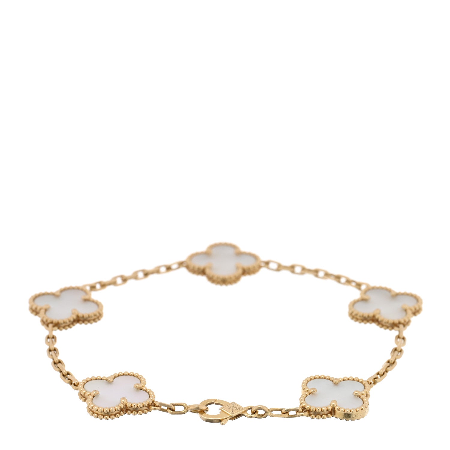 Van Cleef & Arpels 18K Yellow Gold Mother of Pearl 5 Motifs Vintage Alhambra Bracelet 2 of 3
