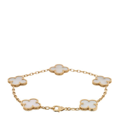 Van Cleef & Arpels 18K Yellow Gold Mother of Pearl 5 Motifs Vintage Alhambra Bracelet 2 of 3