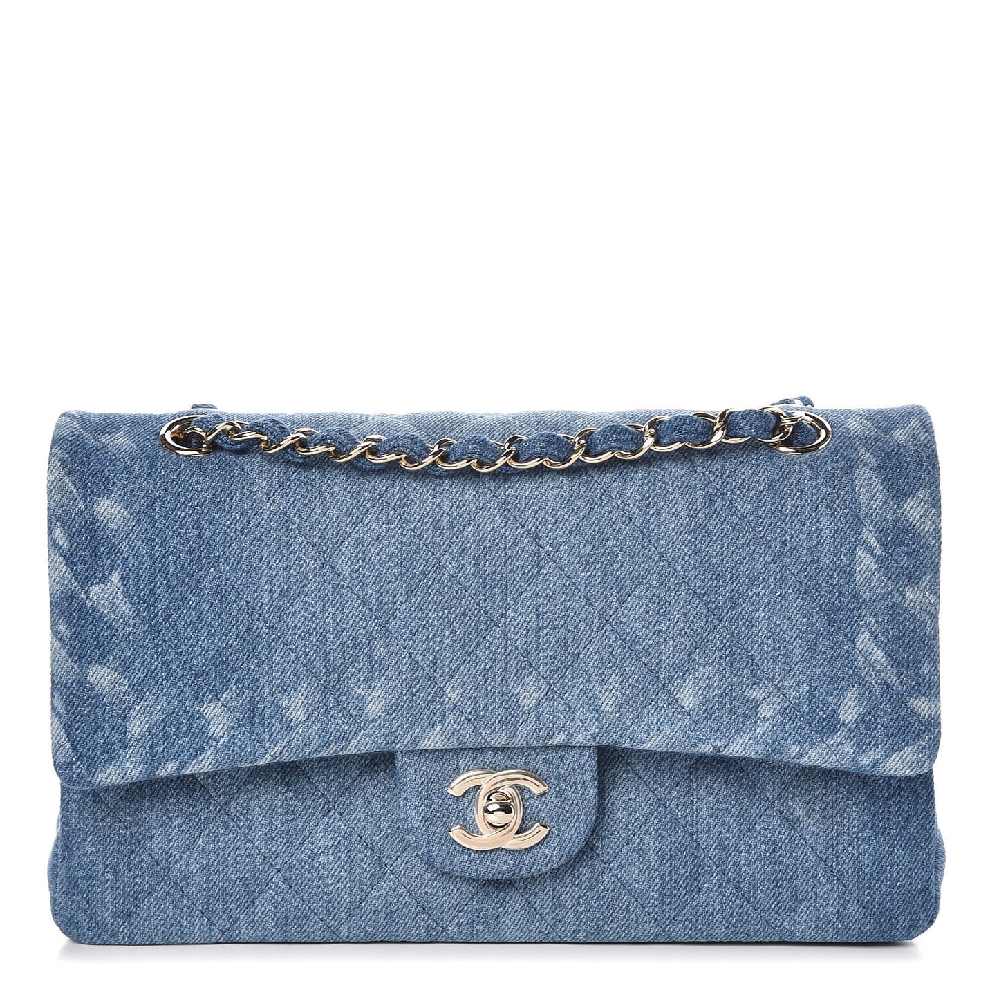 Denim Quilted Medium Double Flap Blue