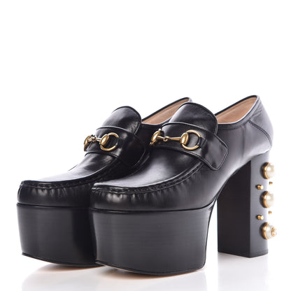 Gucci Malaga Kid Pearl Studded Vegas Platform Loafers 38 Black 3 of 9