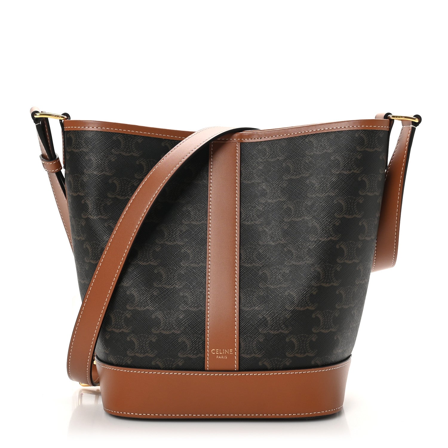 Celine Triomphe Canvas Calfskin Small Bucket Bag Tan 1 of 9