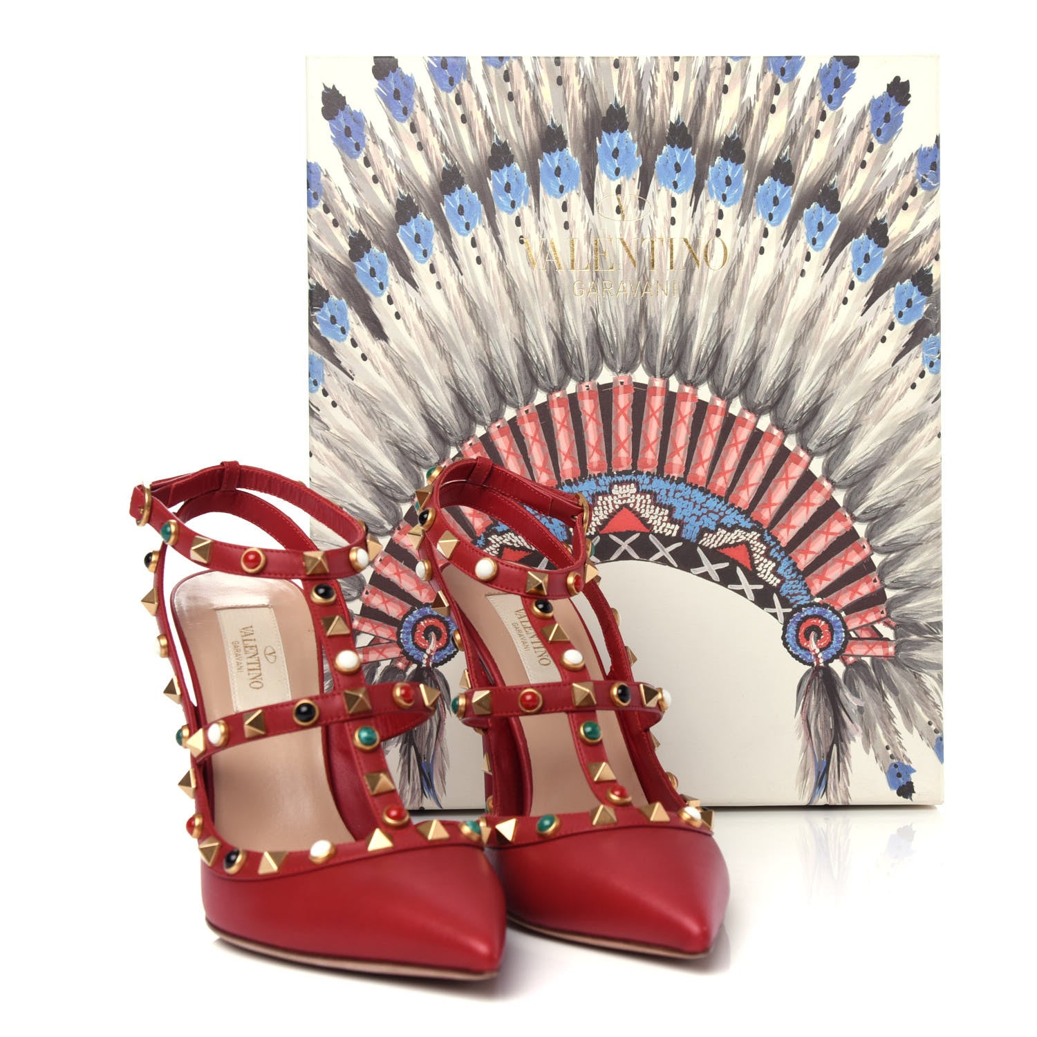 Valentino Garavani Calfskin Rockstud Rolling Ankle Strap 100mm Pumps 37.5 Rosso Valentino 11 of 11