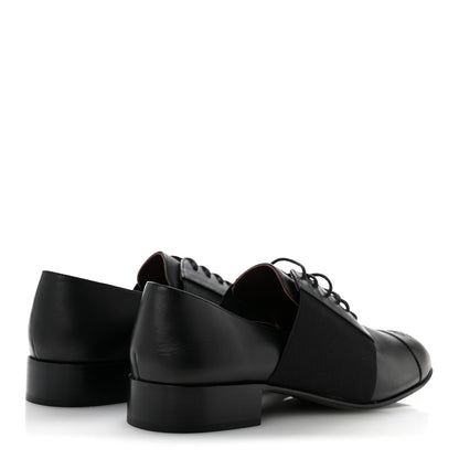 Chanel Calfskin Elastic Lace Up Cap Toe CC Loafers 40 Black 5 of 10