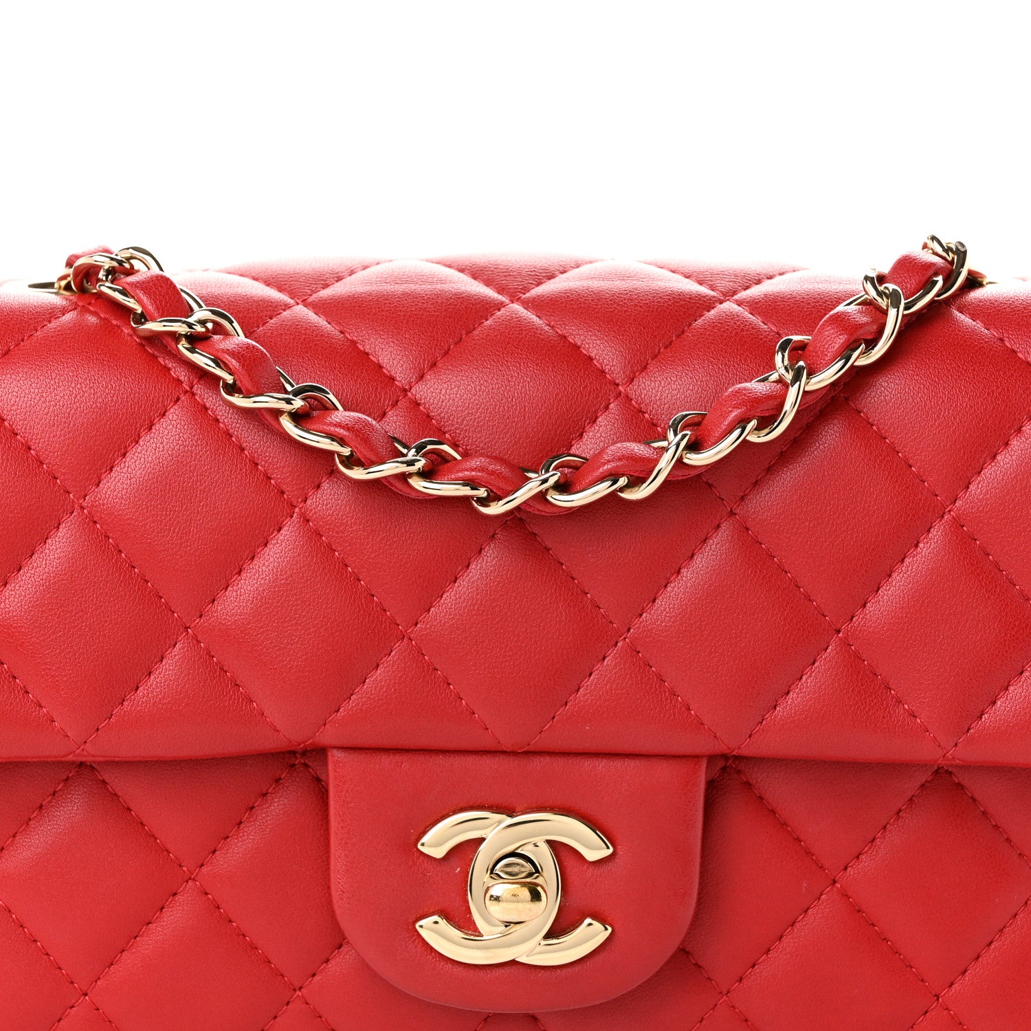 Chanel Lambskin Quilted Mini Rectangular Flap Red Dark Red 8 of 10