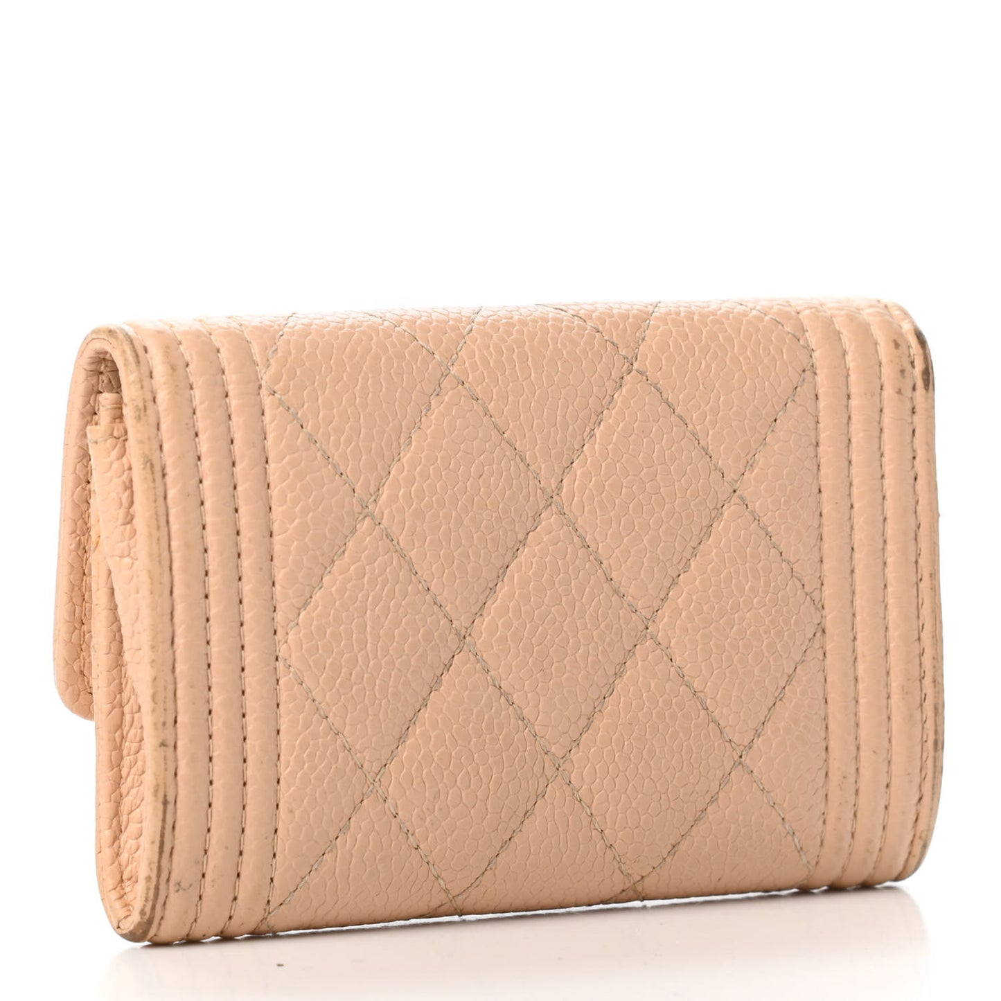 Caviar Quilted Boy Flap Card Holder Wallet Light Beige
