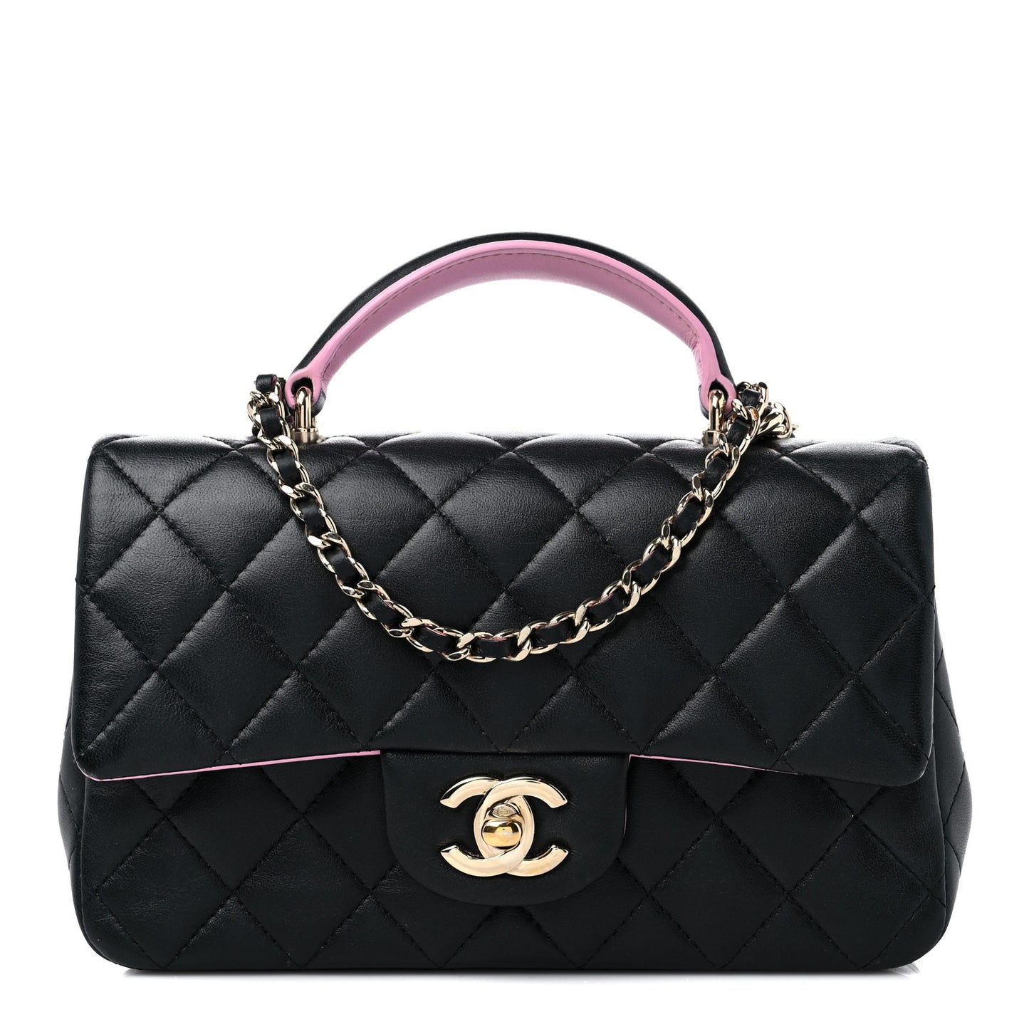 Lambskin Quilted Bi-Color Mini Top Handle Rectangular Flap Black Lilac
