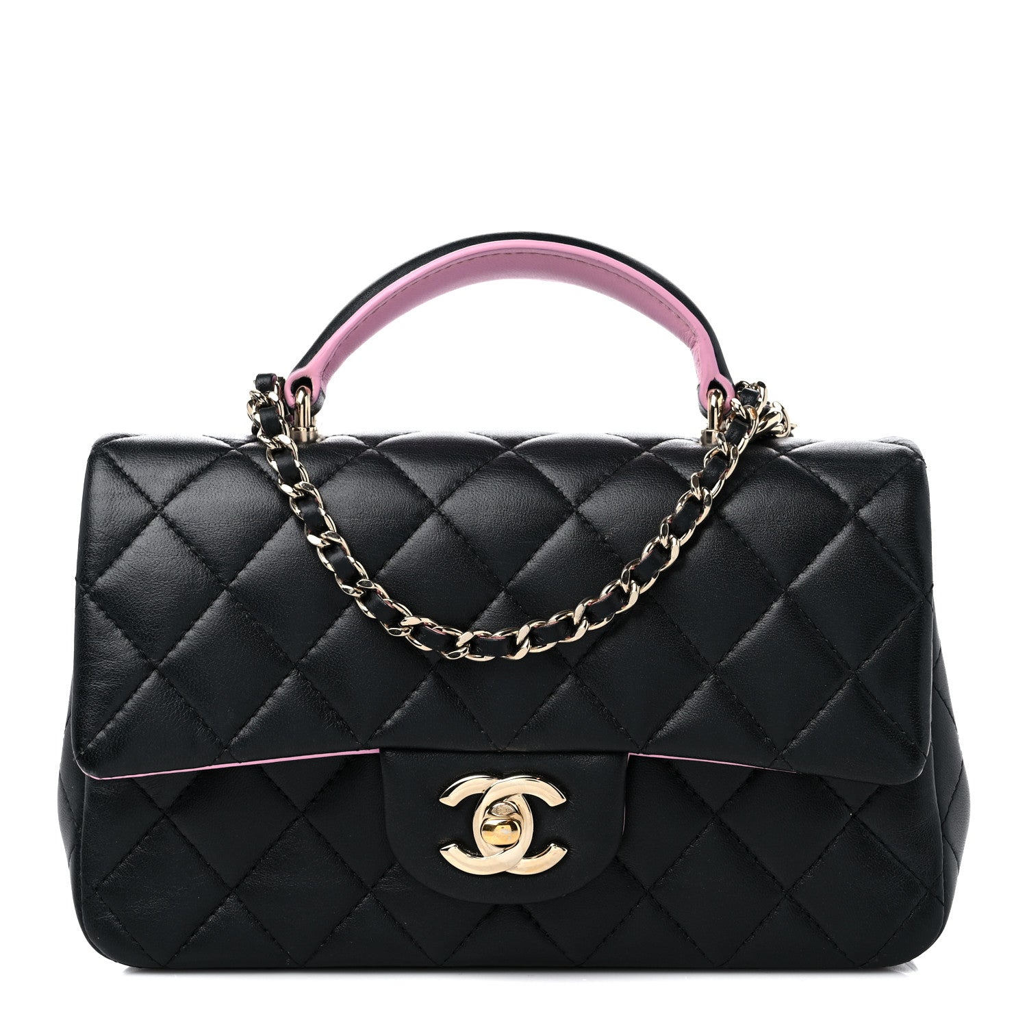 Chanel Lambskin Quilted Bi-Color Mini Top Handle Rectangular Flap Black Lilac 1 of 11