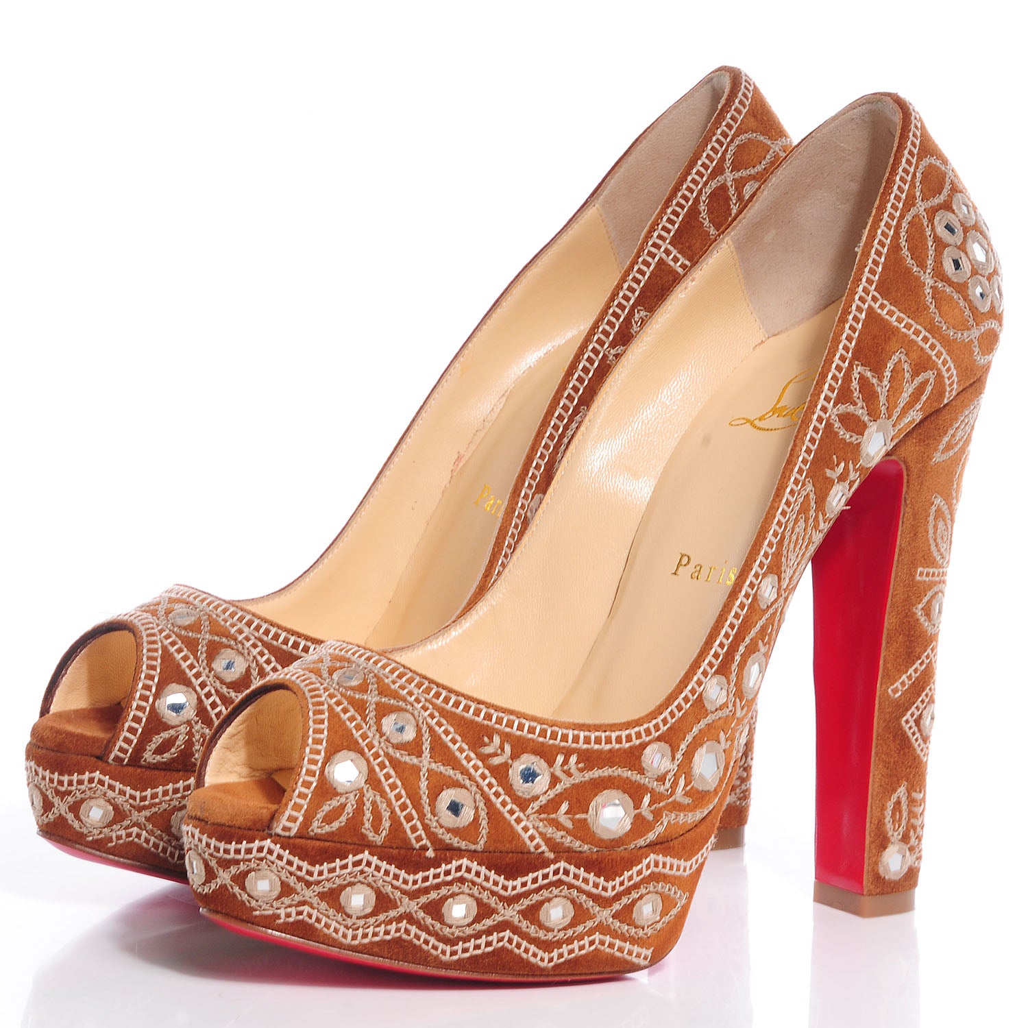 Christian Louboutin Suede Mendoza 140 Platform Peep Toe Pumps 39 Acajou 3 of 7