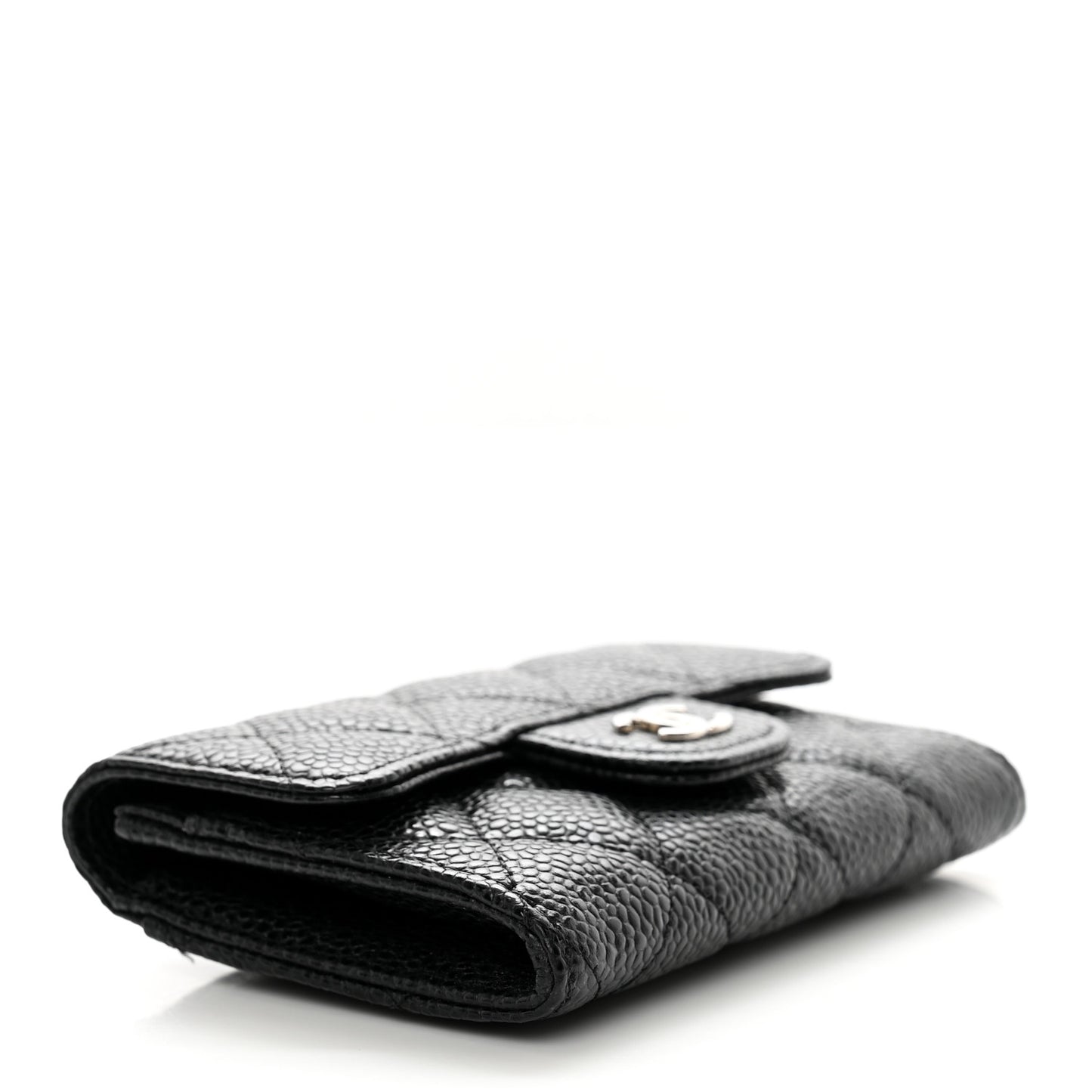 Caviar Quilted Flap Card Holder Wallet Black