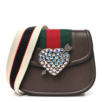 Gucci Textured Calfskin Web Crystal Heart Stripe Small Totem Shoulder Bag New Acero 1 of 11