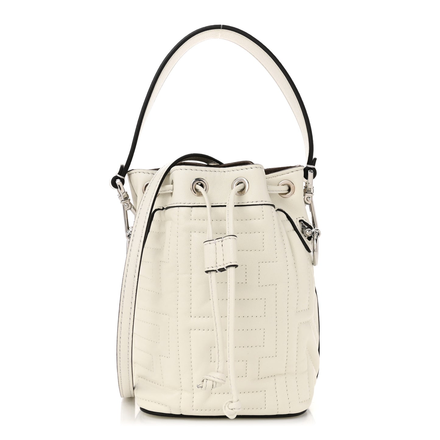 Vitello Liberty F Embossed Mini Mon Tresor Bucket Bag White