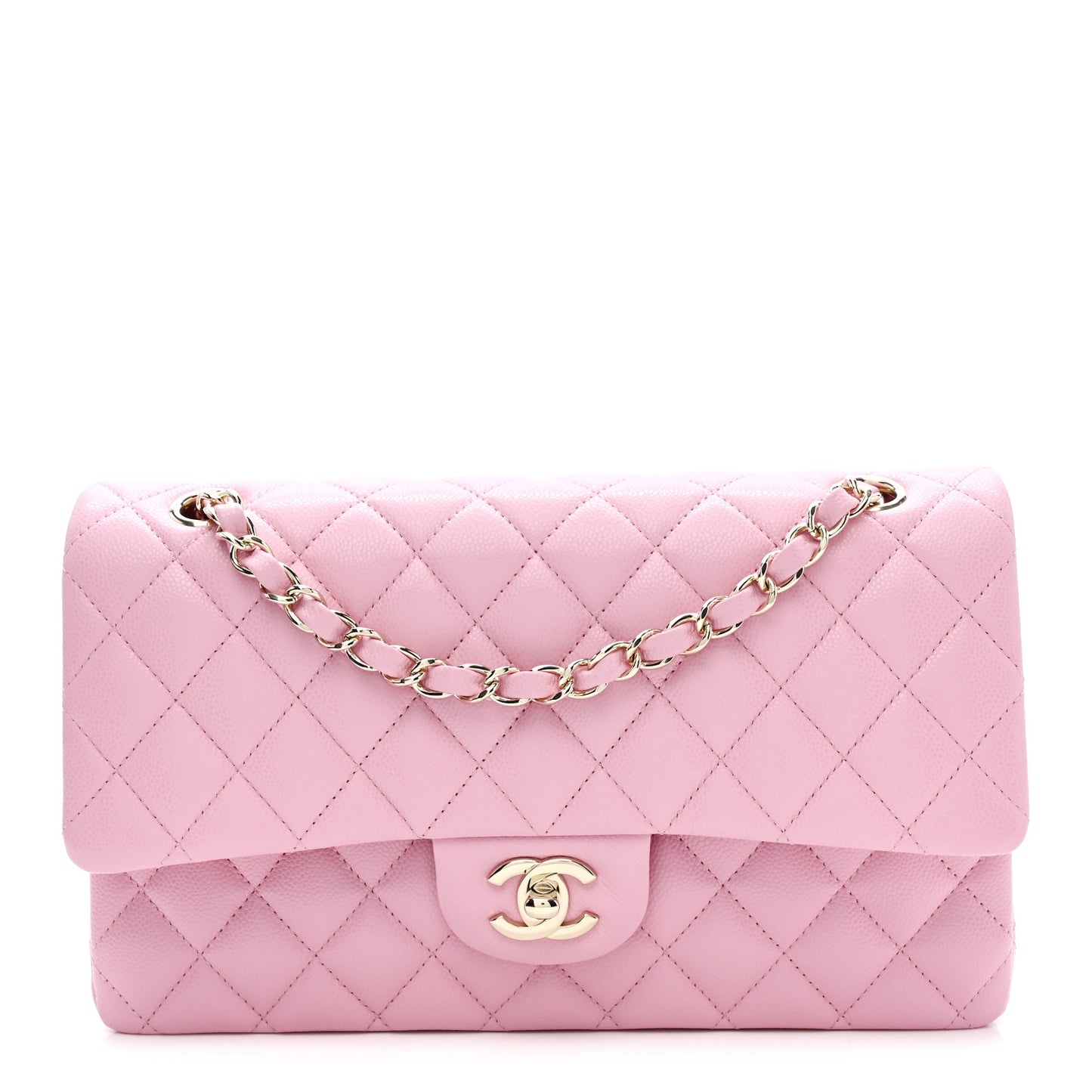 Caviar Quilted Medium Double Flap Pink