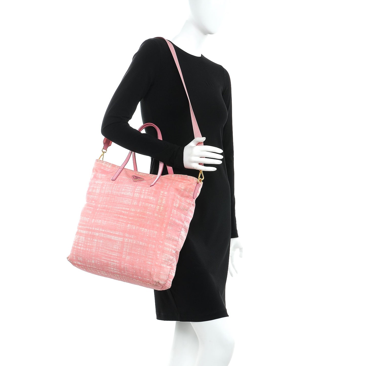 Tessuto Nylon Saffiano Plaid Tote Bag Pink