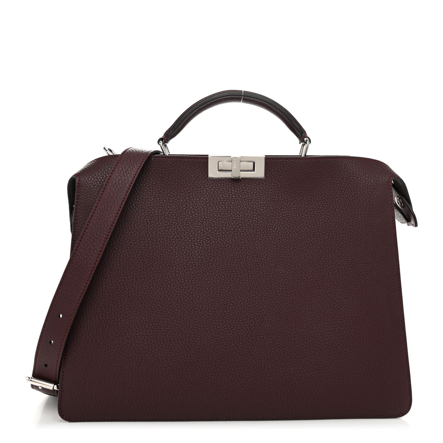Cuoio Romano Vitello Cover Glazed Fabric Bi-Color FF 1974 Medium Peekaboo I SEE U Satchel Granada Tartufo Burgundy Tobacco Moro