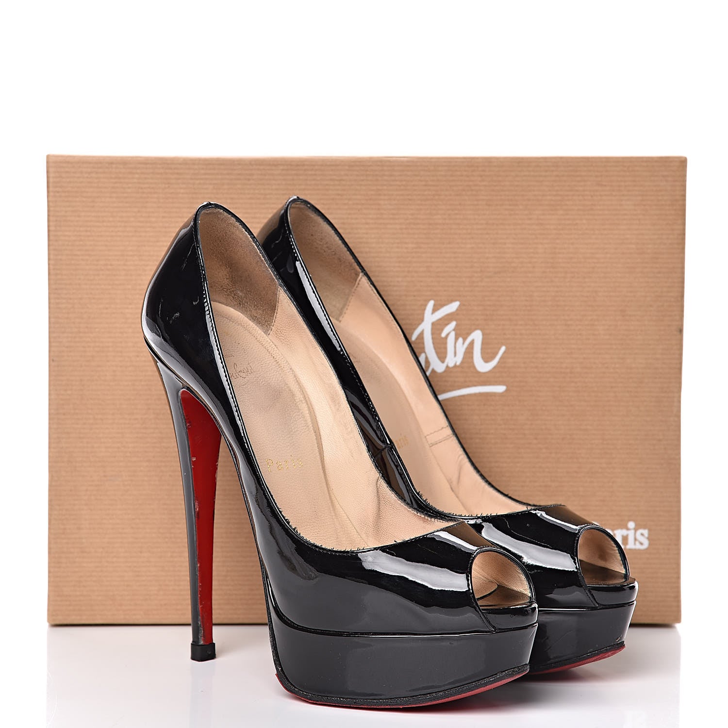 Christian Louboutin Patent Lady Peep 150 Pumps 37.5 Black 17 of 17